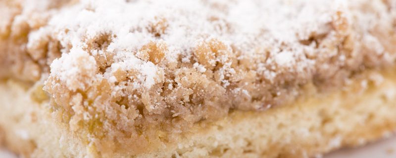 Tasty Pastry Tasty Treats: Close-up on coffee cake with crumble and powdered sugar topping