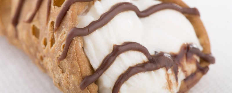 Tasty Pastry Tasty Treats: Close-up on Vanilla Cannoli with chocolate decor