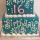 Tasty Pastry Custom Cakes: Sixteenth birthday cake with turquoise icing & white/purple icing decor