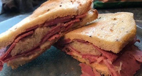 Closeup on Rye Bread Reuben Sandwich