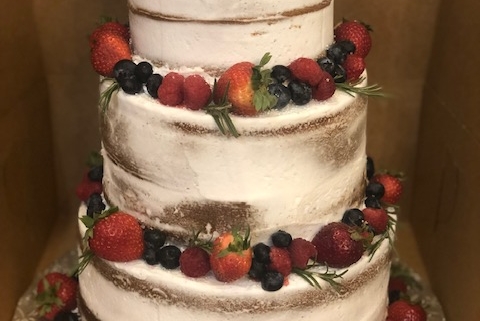 Three-tiered Naked Strawberry Wedding Cake