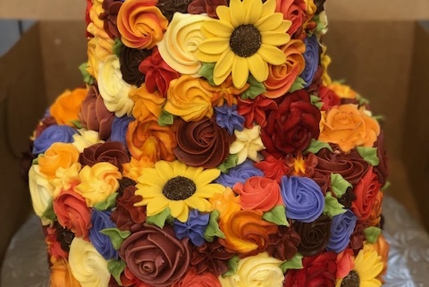 Two-tier sunflower wedding cake: Fall Flower Cake